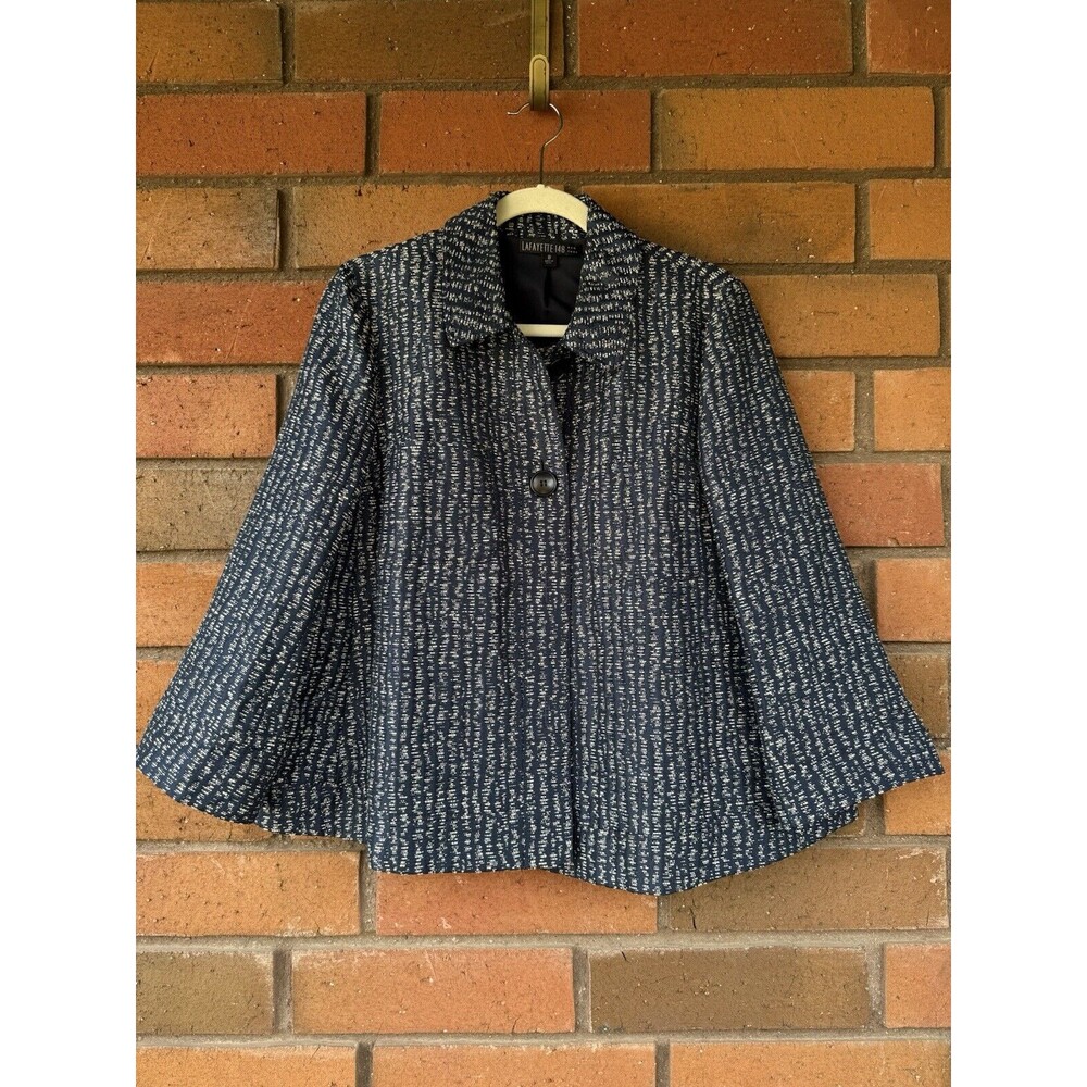 Lafayette 148 Swing Coat New York Boucle 4 Button Blazer|‎ Blue White | Size 10